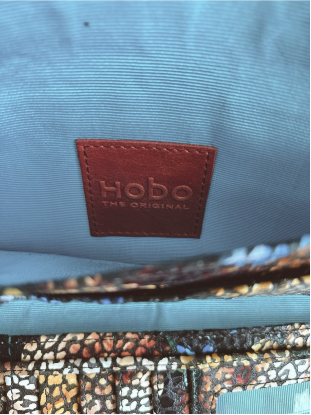 Hobo The Original Leather Trifold Wallet Floral Leopard Print Teal Lining EUC - Picture 8 of 8